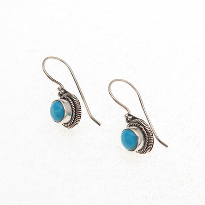 925 Sterling Silver Vintage Real Sleeping Beauty Turquoise Dangle Earrings