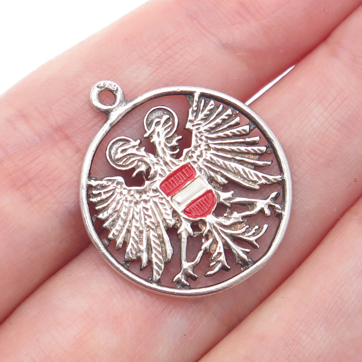 835 Silver Vintage Enamel Austria Coat of Arms Minimalist Charm Pendant