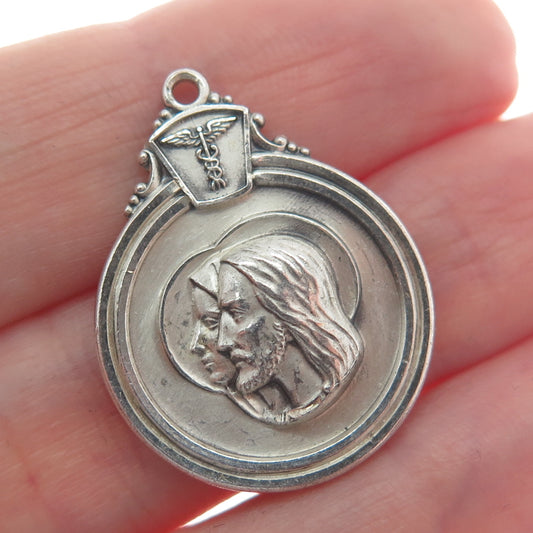CREED 925 Sterling Silver Antique To Jesus Through Mary Religious Medal Pendant