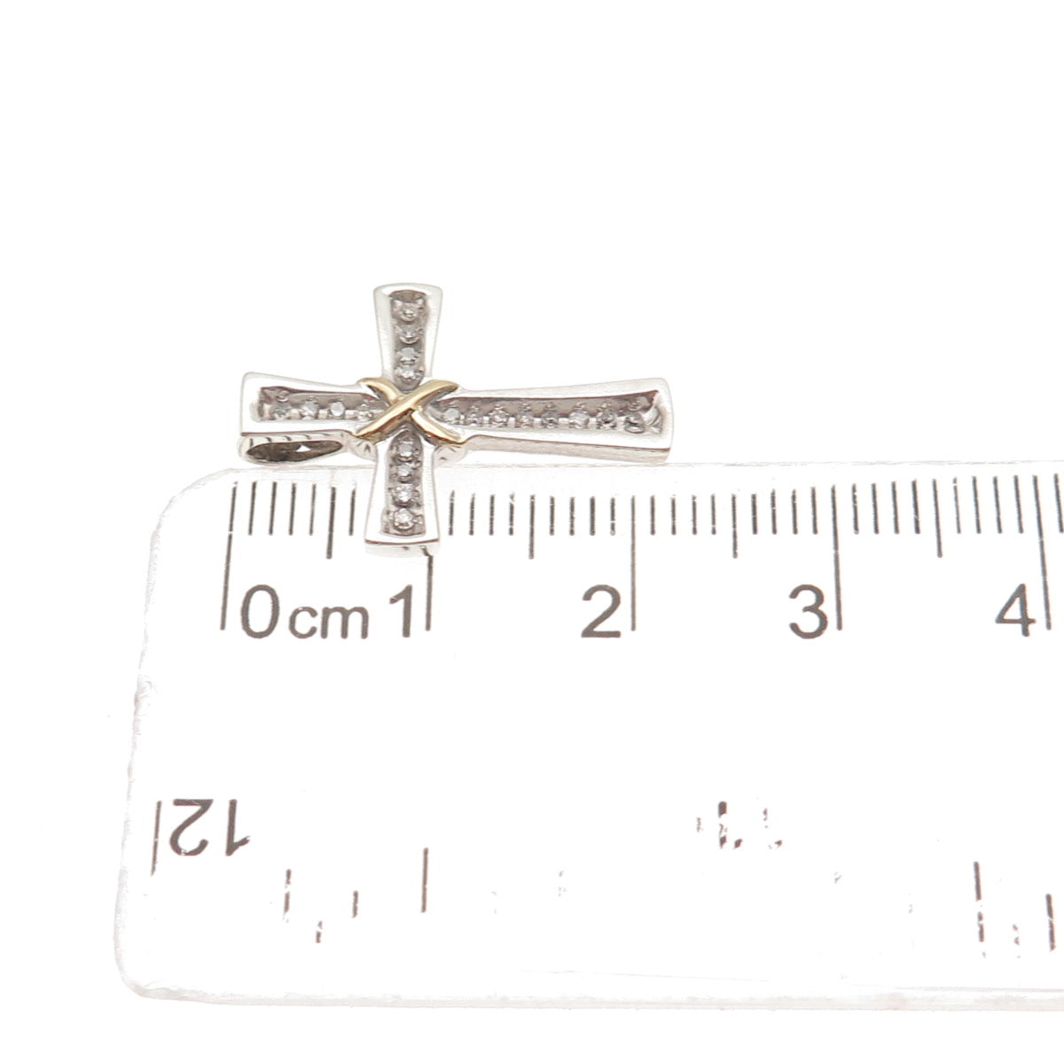 Sherri Baker 925 Sterling Silver 14K Gold Real Diamond Cross Mini Slide Pendant