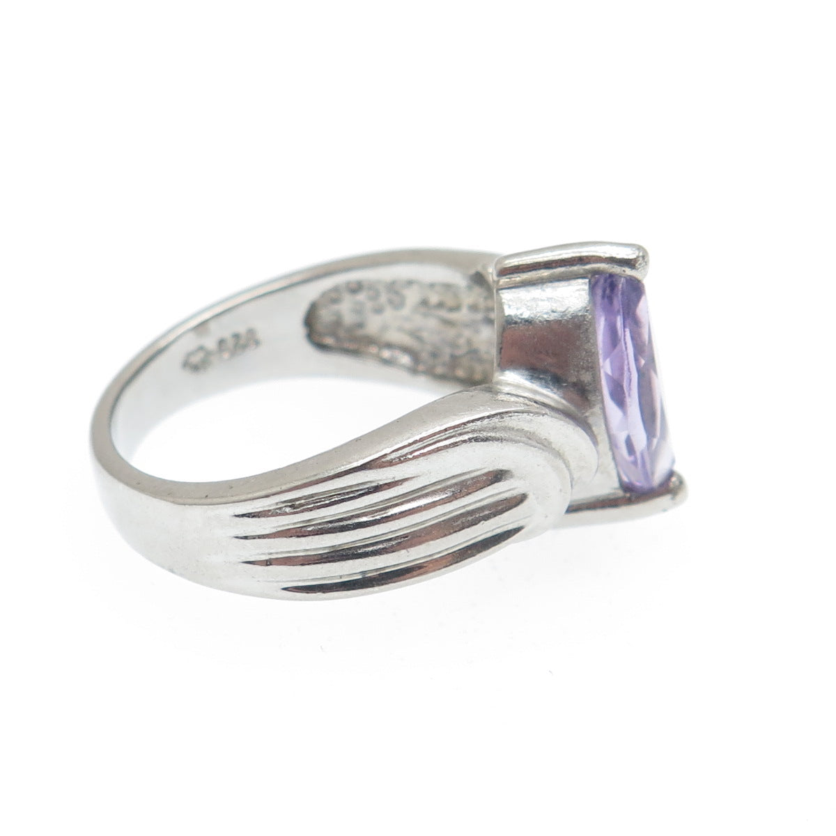 MONICA JAIN Sterling Silver Vintage Real Marquise-Cut Amethyst Ring Size 6.25
