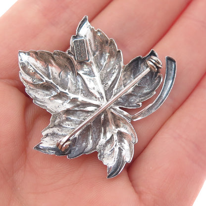 BEAU 925 Sterling Silver Vintage Floral Leaf Oxidized Pin Brooch