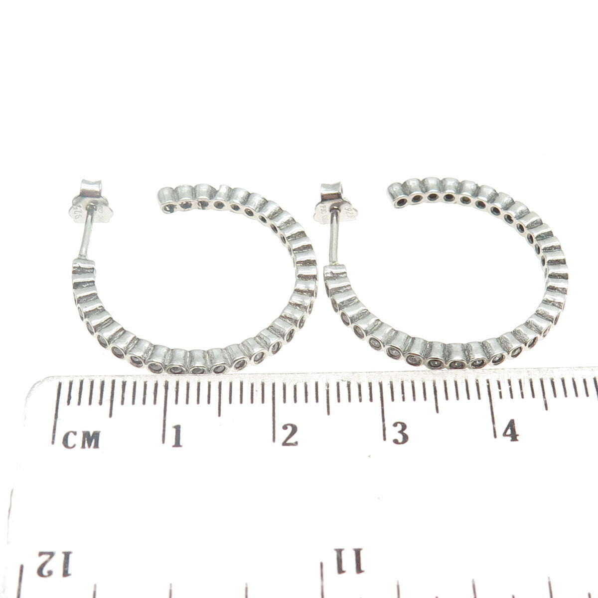 925 Sterling Silver Round-Cut C Z Tennis Link Hoop Earrings