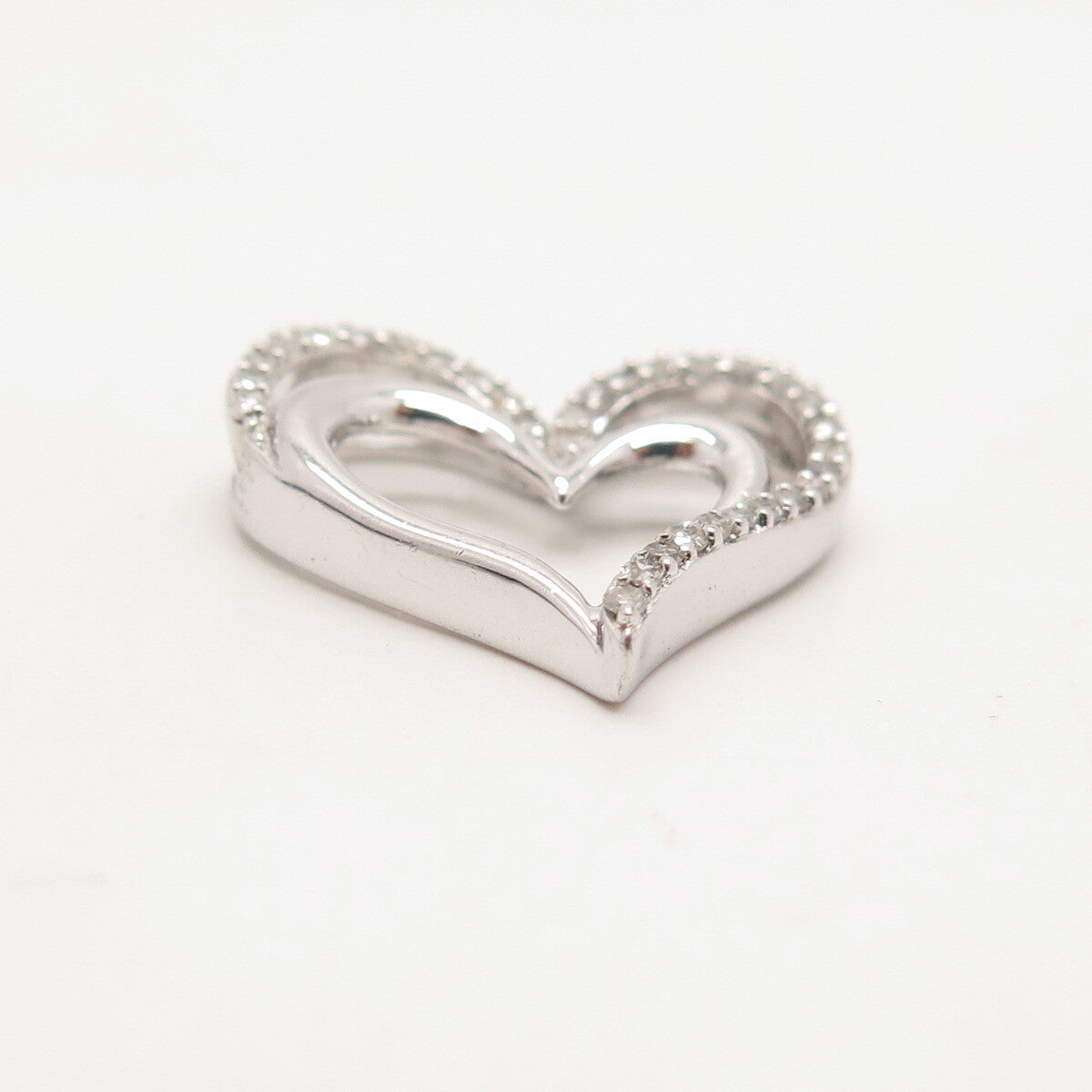 925 Sterling Silver SUN Real White Diamond Open Heart Slide Pendant