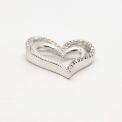 925 Sterling Silver SUN Real White Diamond Open Heart Slide Pendant