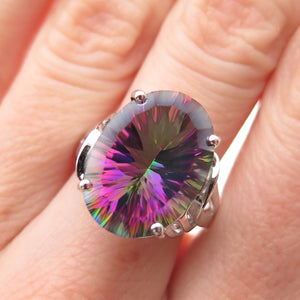 JH YOUNG 925 Sterling Silver Real Oval-Cut Mystic Quartz Ring Size 7.75