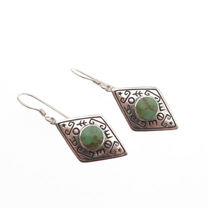 Boma 925 Sterling Silver Vintage Real Royston Turquoise Ethnic Dangle Earrings