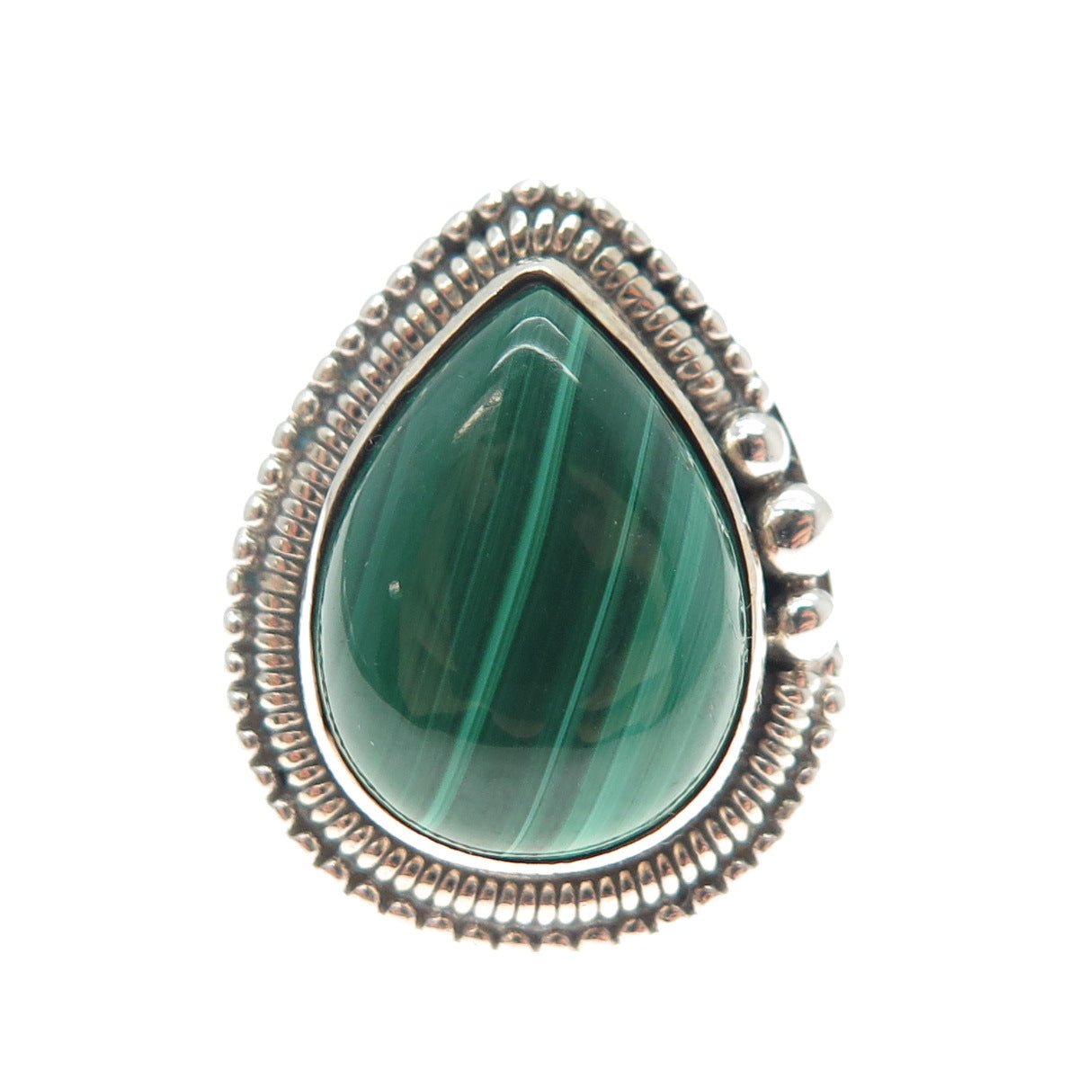 925 Sterling Silver Vintage Southwestern Real Malachite Teardrop Ring Size 6.25