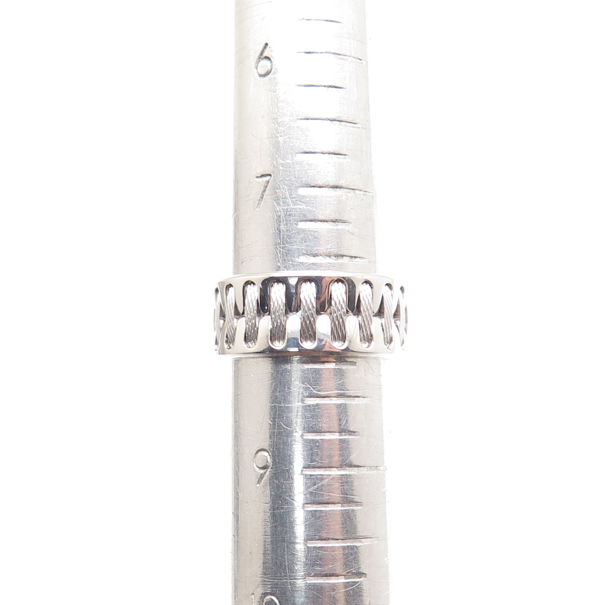 NEOS 925 Sterling Silver Textured Sewing Stitches Band Ring Size 8.25