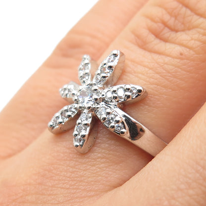 925 Sterling Silver Round-Cut C Z Flower Ring Size 7