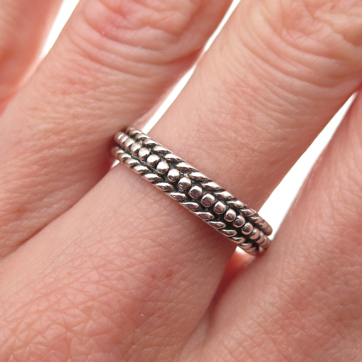 Chapal Zenray 925 Sterling Silver Vintage Dotted Oxidized Band Ring Size 7