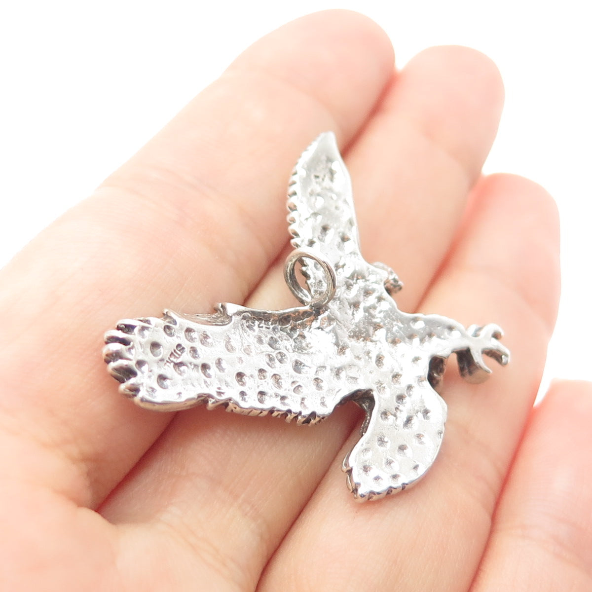 925 Sterling Silver Vintage American Eagle Oxidized Slide Charm Pendant