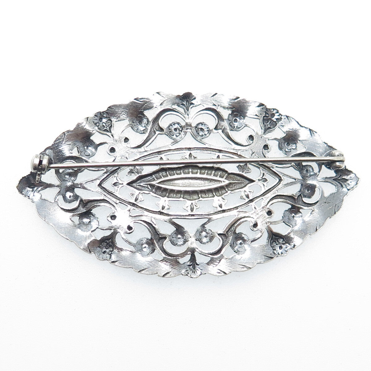 925 Sterling Silver Antique Art Deco Floral Leaf Pin Brooch