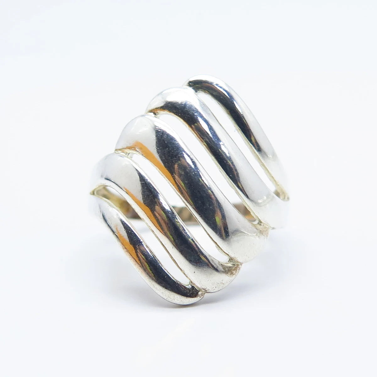 925 Sterling Silver Vintage Ribbed Ring Size 7