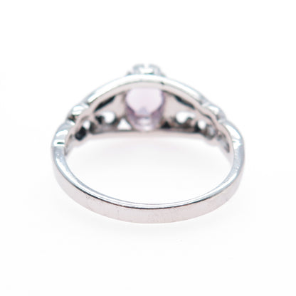 SETA 925 Sterling Silver Vintage Real Oval-Cut Amethyst Butterfly Ring Size 10