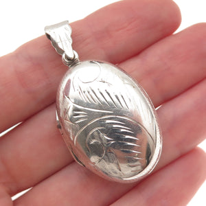925 Sterling Silver Vintage Engraved Floral Locket Charm Pendant