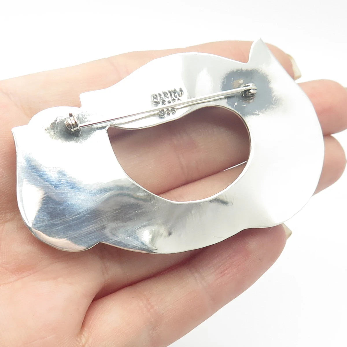 925 Sterling Silver Vintage Mexico Modernist Heart Pin Brooch