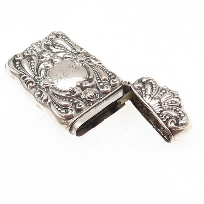 925 Sterling Silver Antique Art Deco Engraved Mono Repousse Vesta Match Case