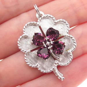 Mark Mercy 925 Sterling Silver Vintage Rhinestone Clover Good Luck Charm Pendant