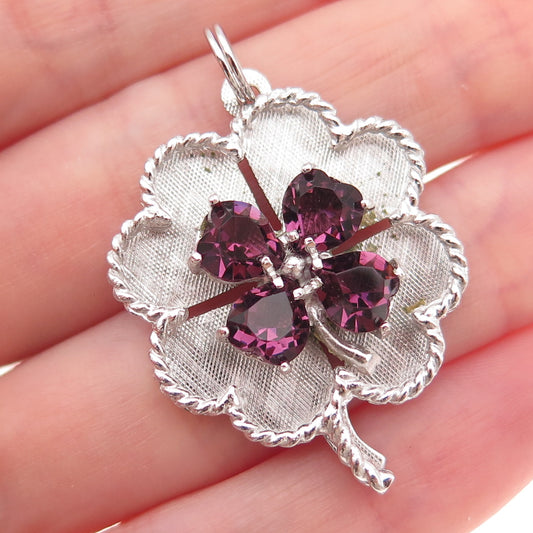 Mark Mercy 925 Sterling Silver Vintage Rhinestone Clover Good Luck Charm Pendant