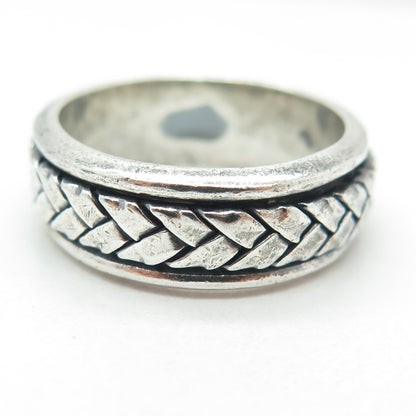 925 Sterling Silver Vintage Braided Rotating Band Oxidized Ring Size 8.75