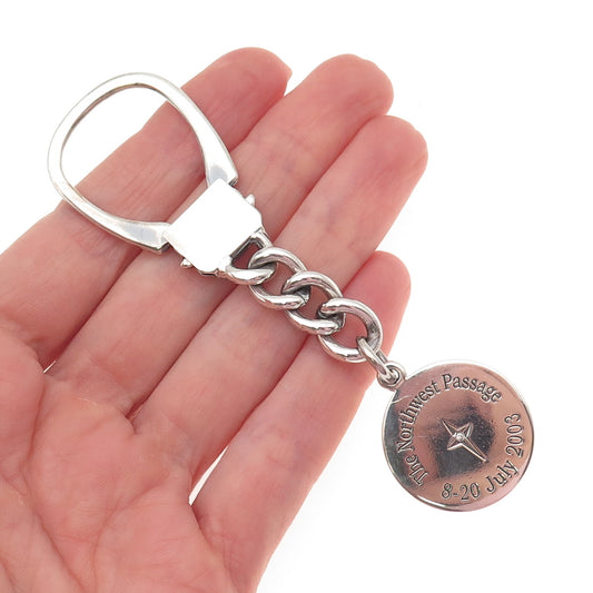 RINGWARE 925 Sterling Vintage Italy Real Diamond Northwest Passage Key Fob Chain