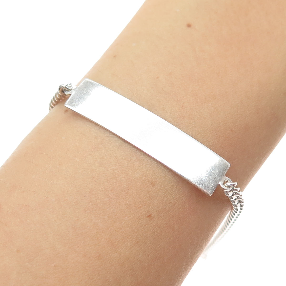 925 Sterling Silver Vintage Curb Link ID Bracelet 7.25"