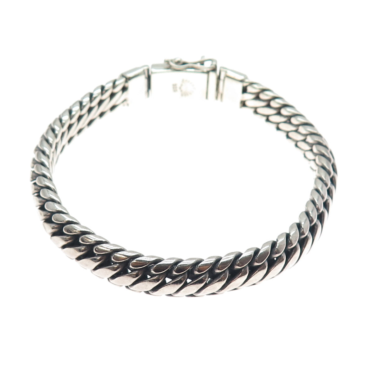 925 Sterling Silver Vintage Modernist Wicker Oxidized Link Bracelet 8.25"