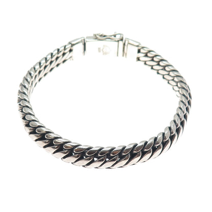 925 Sterling Silver Vintage Modernist Wicker Oxidized Link Bracelet 8.25"