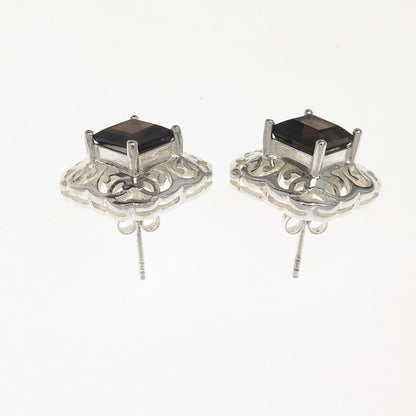 CLYDE DUNEIER CID 925 Sterling Silver Vintage Real Smoky Quartz Ornate Earrings