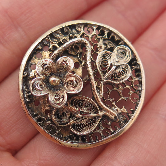 Gold Plated Antique Art Deco Rose Flower Filigree Pin Brooch