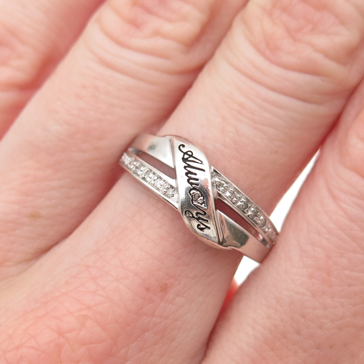 BGE Bradford 925 Sterling Silver Real Diamond Always Promise Ring Size 8.25