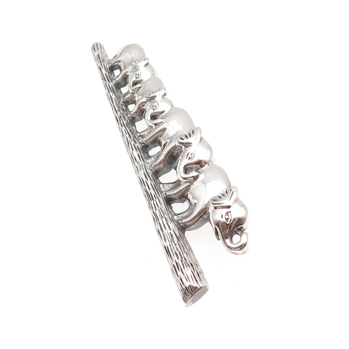 925 Sterling Silver Vintage Herd of Elephant Oxidized Pin Brooch