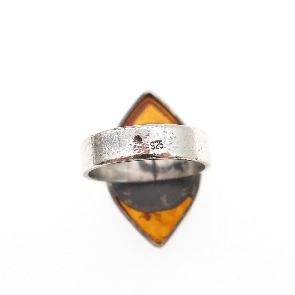 925 Sterling Silver Vintage Real Amber Modernist Oxidized Ring Size 6.75