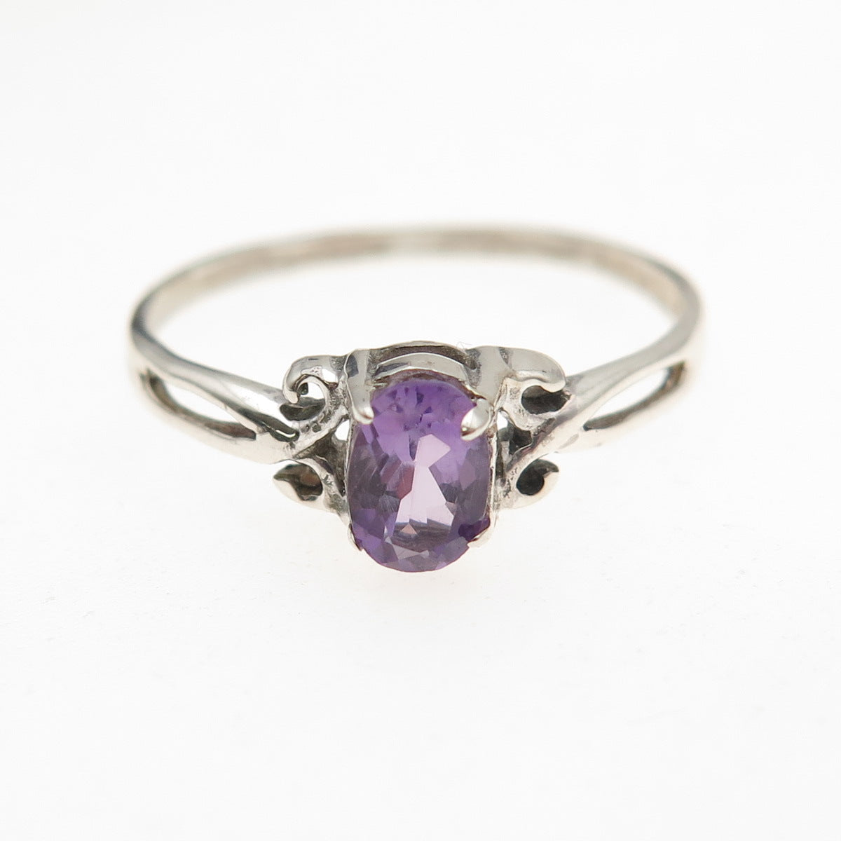 925 Sterling Silver Vintage Real Oval-Cut Amethyst Oxidized Ring Size 8