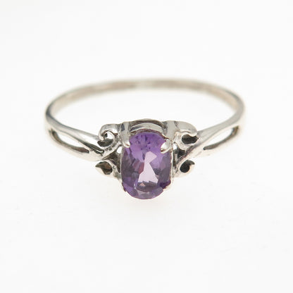 925 Sterling Silver Vintage Real Oval-Cut Amethyst Oxidized Ring Size 8