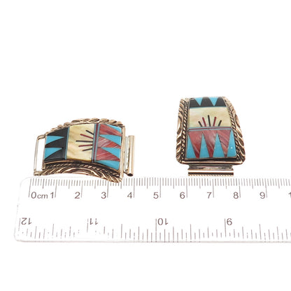 Carol Wylie Navajo Old Pawn Sterling 2-Tone Turquoise Coral Onyx MOP Watch Band