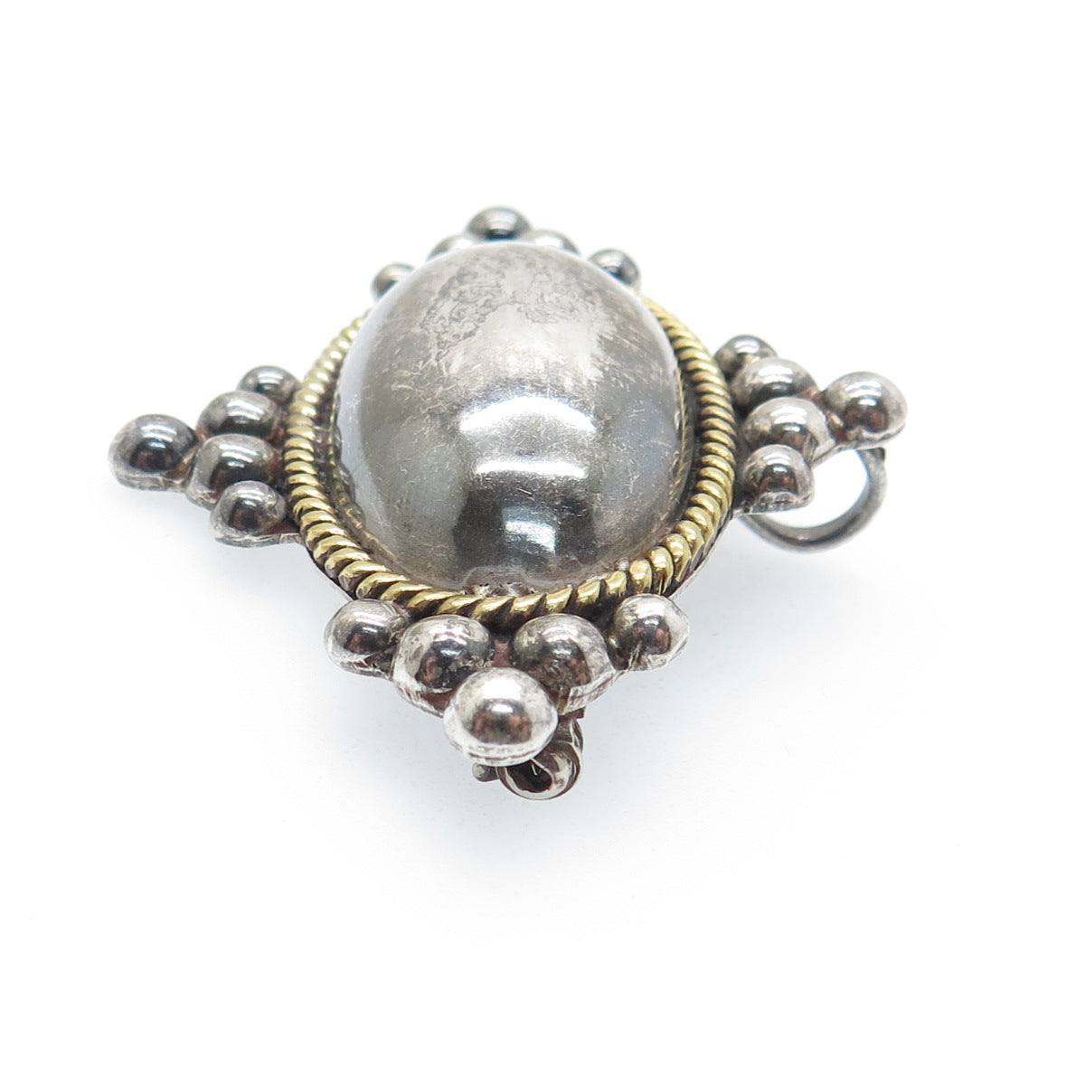LATON 925 Sterling Silver 2-Tone Vintage Mexico Dome Oxidized Pin Brooch Pendant