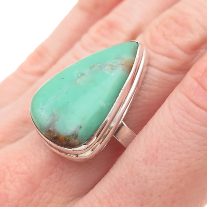 925 Sterling Silver Vintage Real Chrysoprase Modernist Triangle Ring Size 9.25