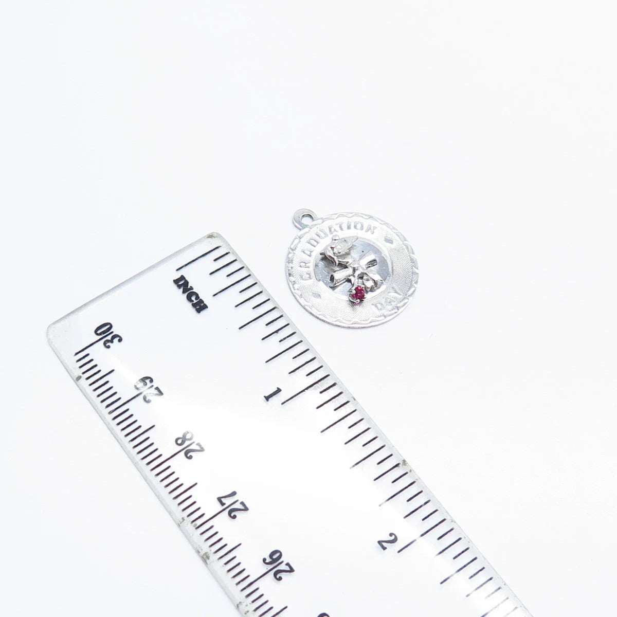 925 Sterling Silver Vintage Pink C Z Graduation Day Charm Pendant
