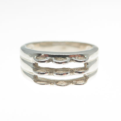 925 Sterling Silver Vintage Modernist 3-Row Ring Size 5.25