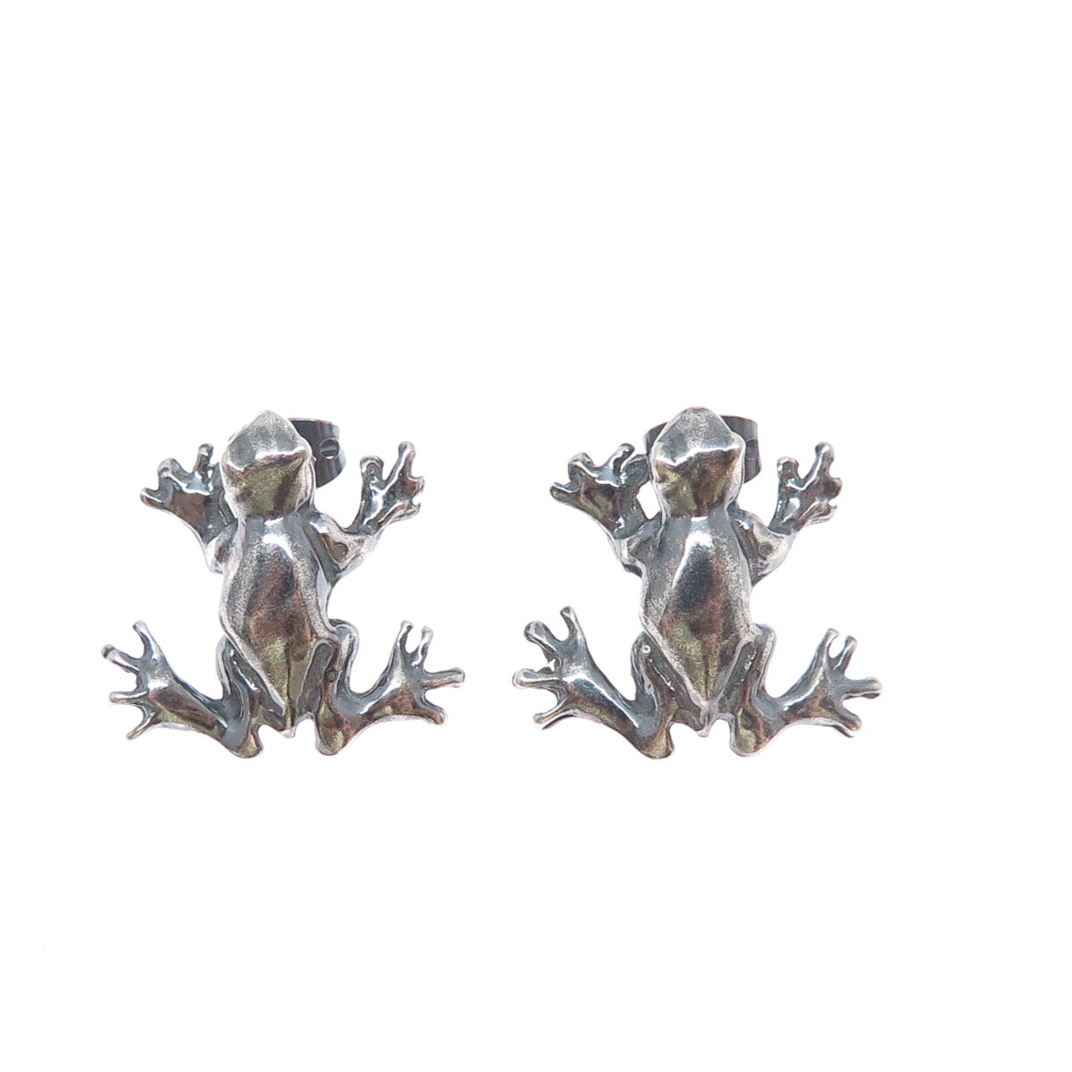 925 Sterling Silver Vintage Frog Good Luck Oxidized Earrings