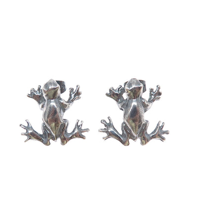 925 Sterling Silver Vintage Frog Good Luck Oxidized Earrings