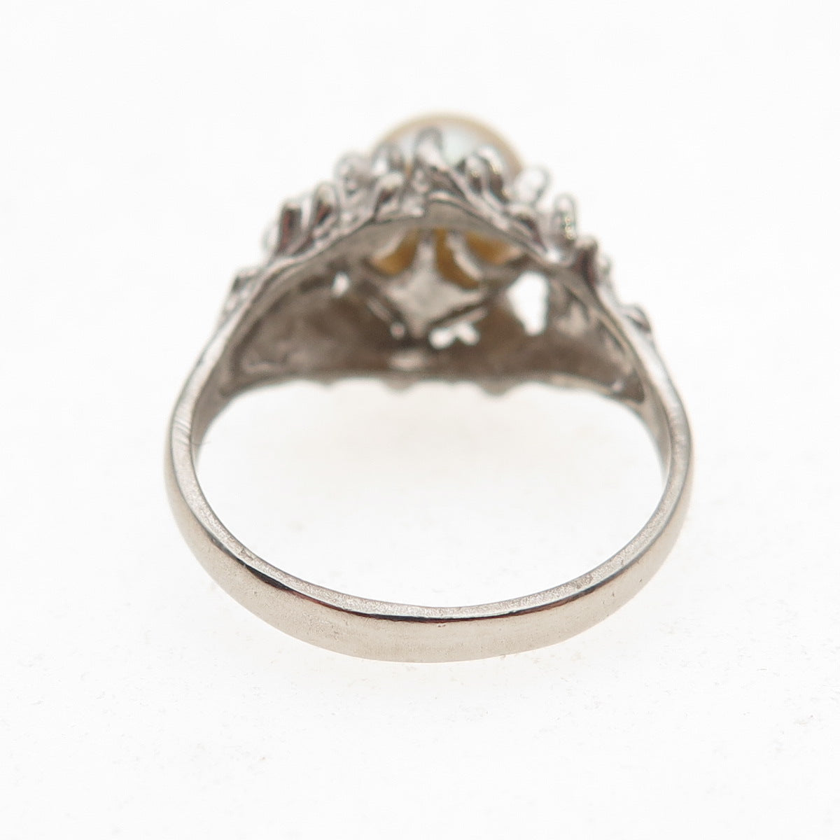 925 Sterling Silver Antique Art Deco Real Akoya Pearl Oxidized Ring Size 5.5