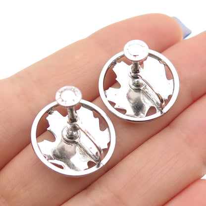925 Sterling Silver Antique Art Deco Maple Leaf Screw Back Earrings