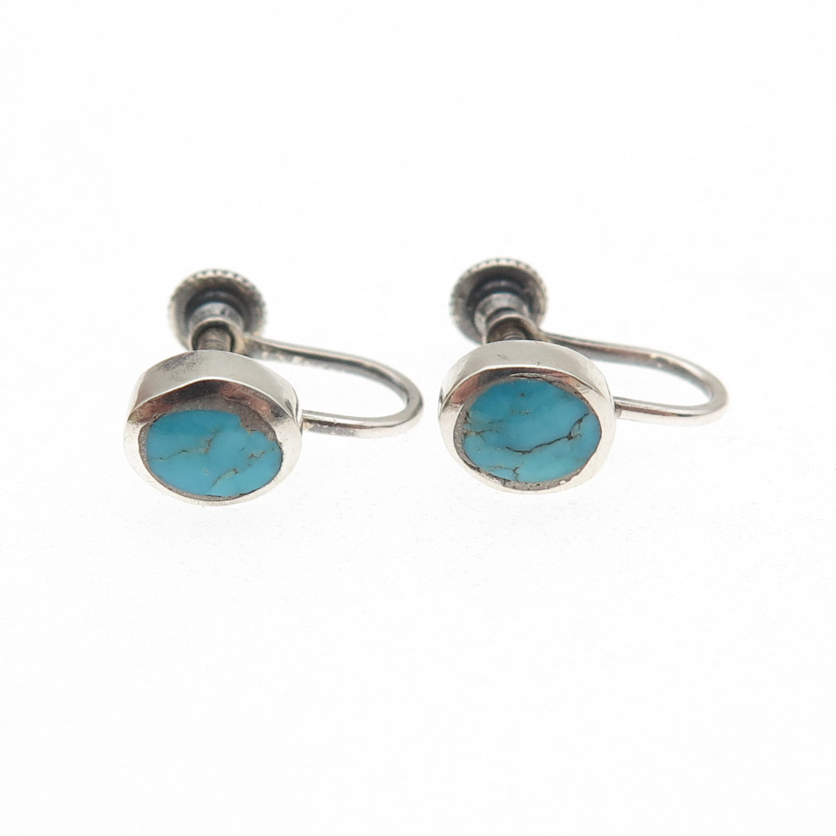 Old Pawn 925 Sterling Silver Vintage Turquoise Tribal Screw Back Earrings