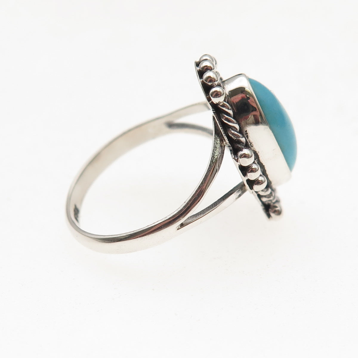 925 Sterling Silver Vintage Real Tyrone Turquoise Oxidized Ring Size 6.5