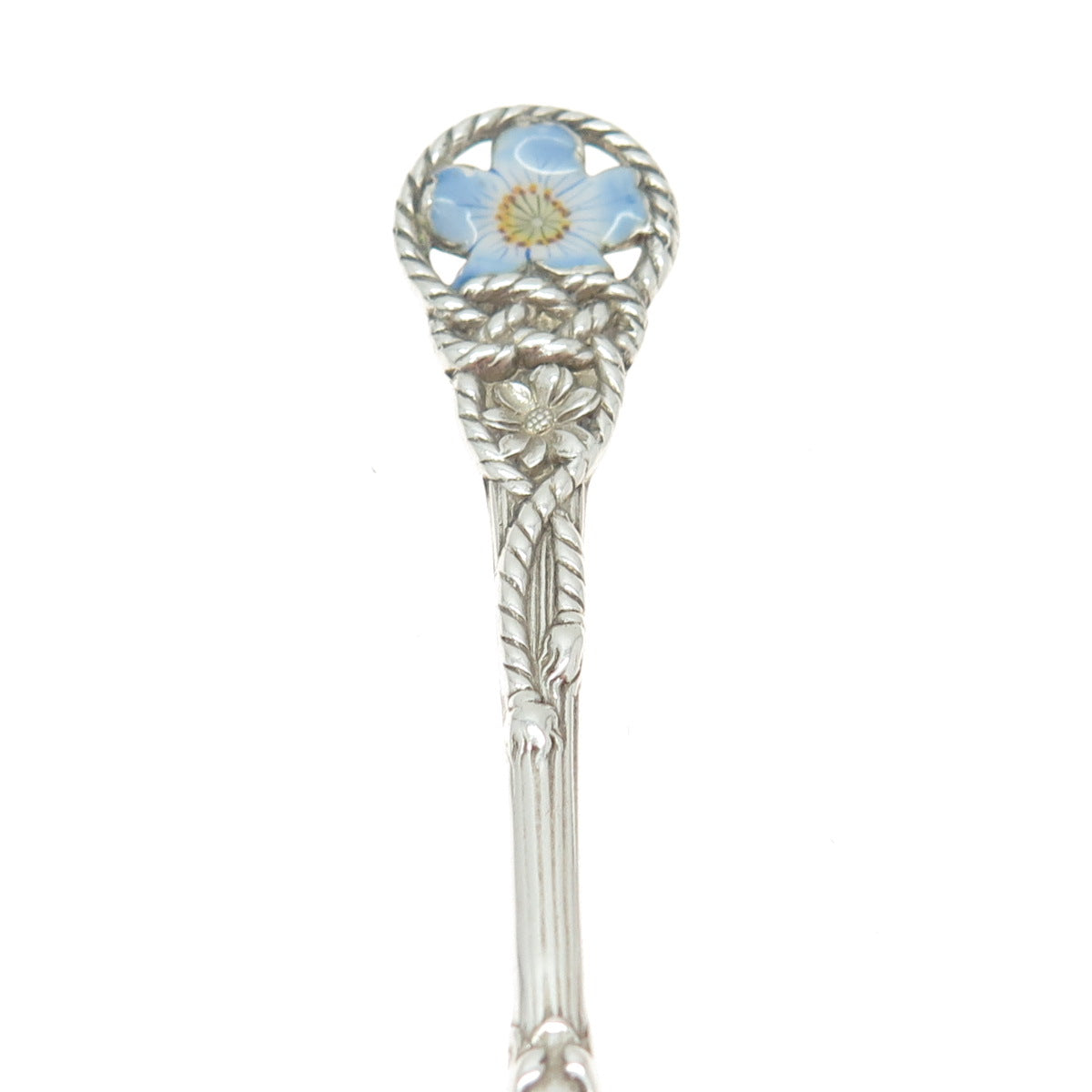 REED & BARTON 925 Sterling Silver Antique Art Deco Enamel Floral Coffee Spoon