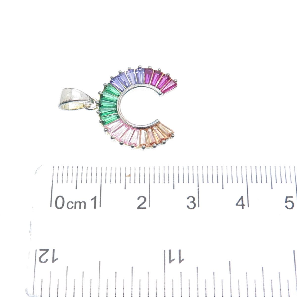 925 Sterling Silver Multi-Color Tapered Baguette-Cut C Z Rainbow Charm Pendant