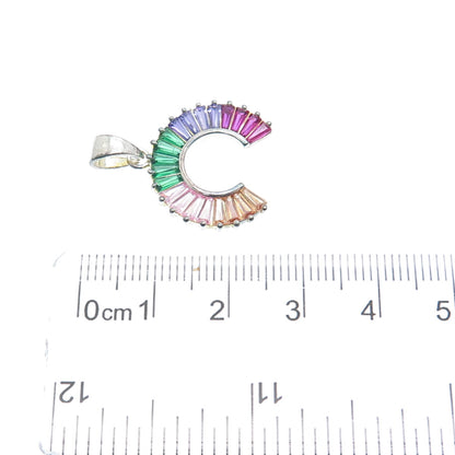 925 Sterling Silver Multi-Color Tapered Baguette-Cut C Z Rainbow Charm Pendant